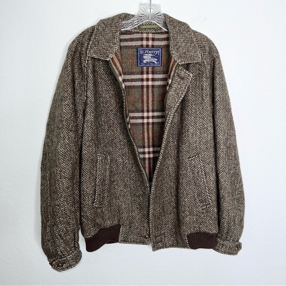 BURBERRYS London Wool Jacket Vintage Reg 38 Bomber Rare Herringbone Brown Men - Picture 1 of 8